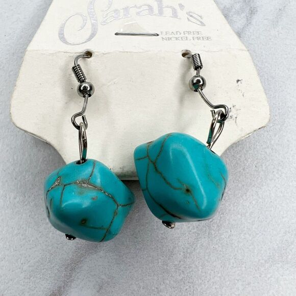Sarah's Faux Turquoise Beaded Dangle Earrings Pierced Pair Nickel Free - Picture 5 of 7